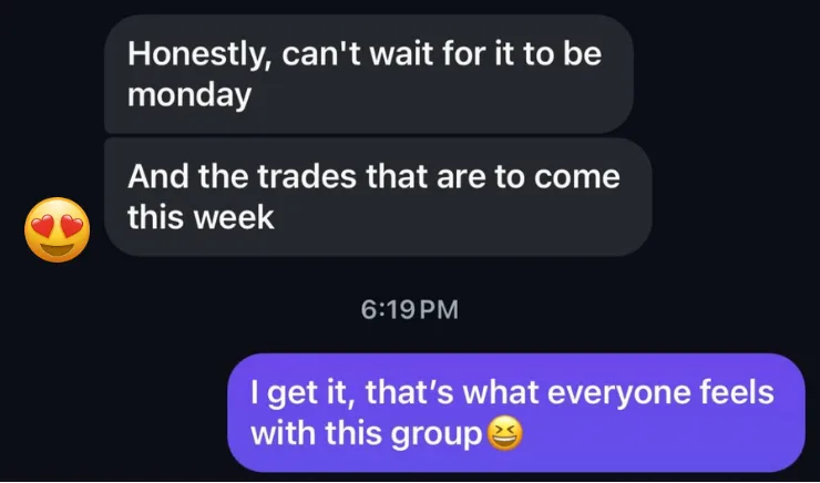 Excited for Monday trading screenshot from the Unshakable Traders community.
