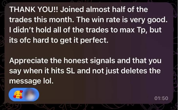 Honest signal transparency screenshot from the Unshakable Traders community.