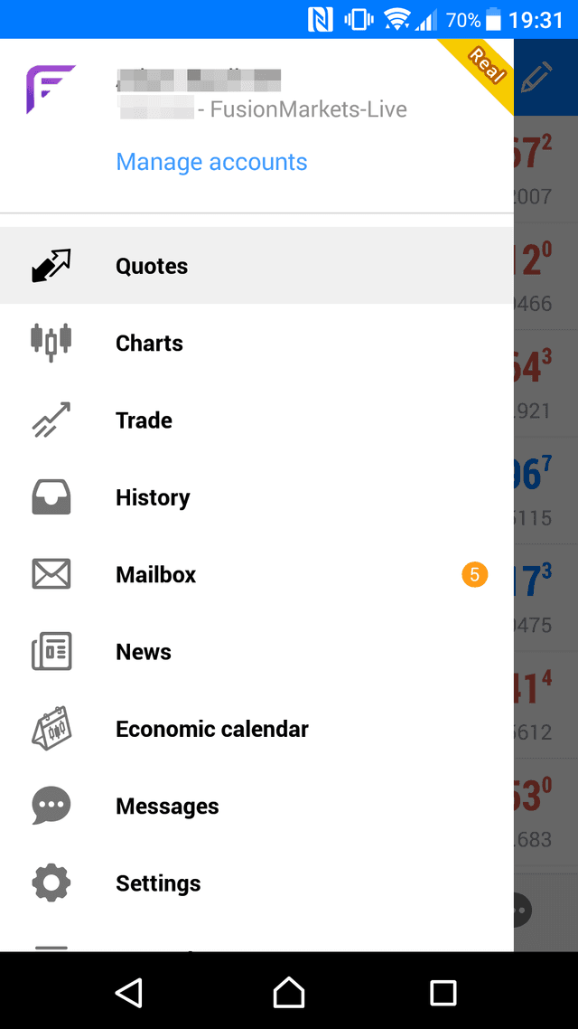 Fusion Markets mobile app screenshot 1