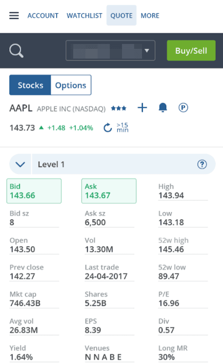 Questrade mobile app screenshot 1