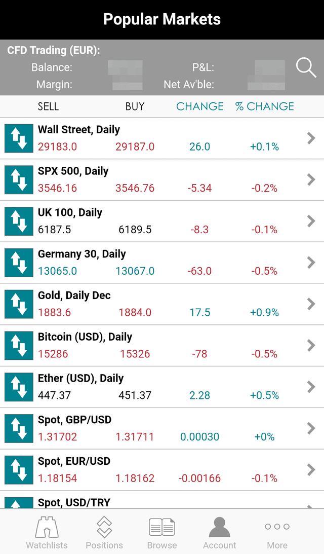 Spreadex mobile app screenshot 1