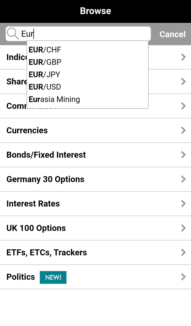 Spreadex mobile app screenshot 2