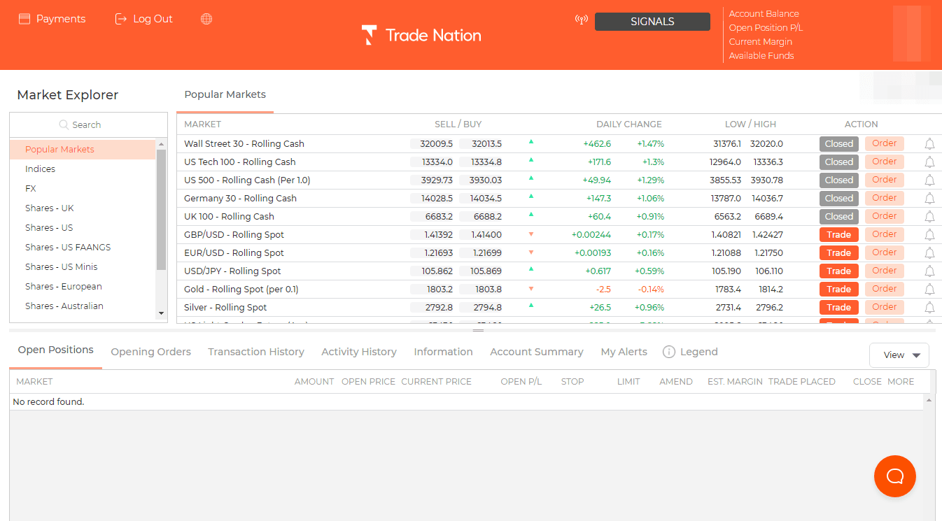 Trade Nation desktop platform screenshot