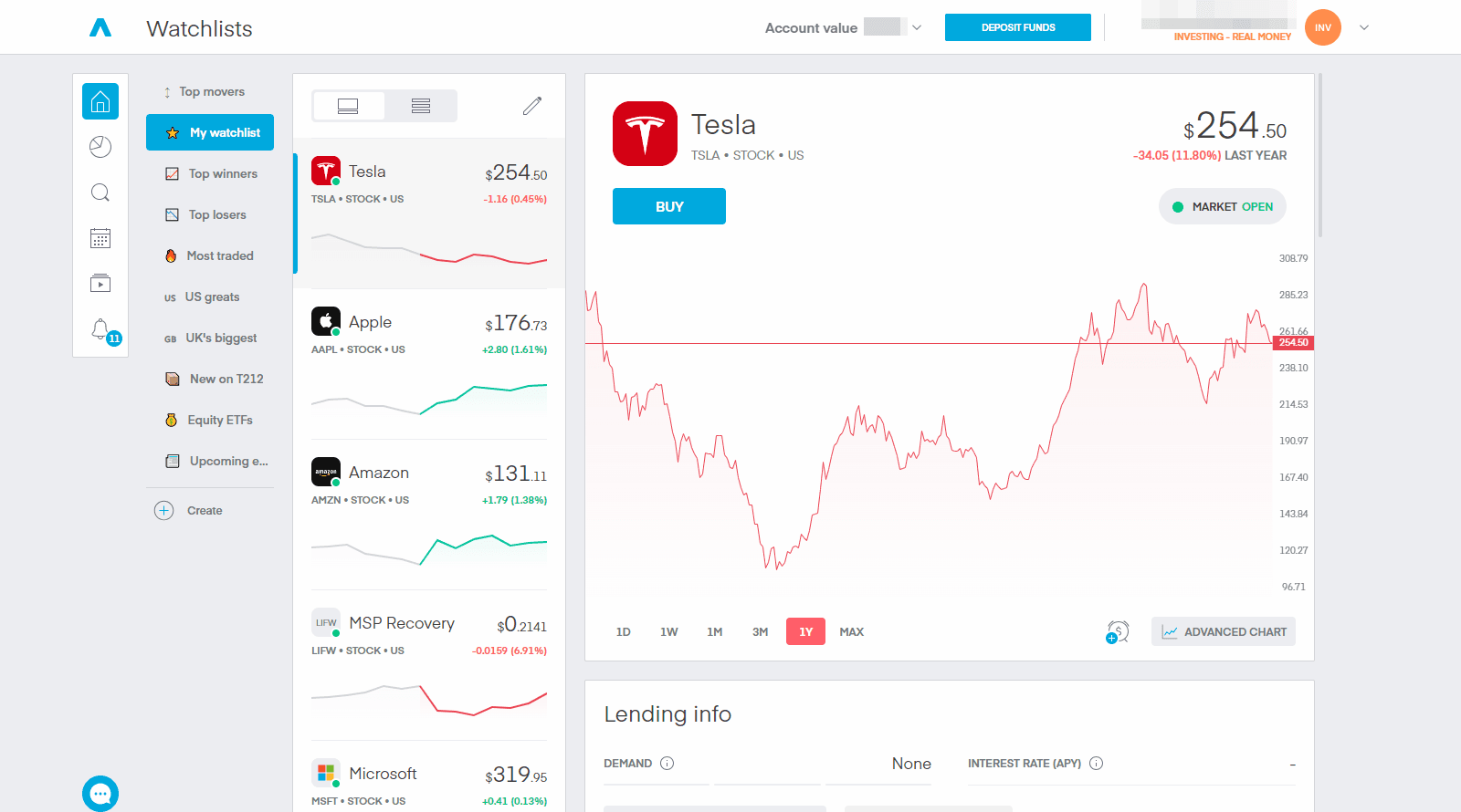 Trading 212 desktop platform screenshot