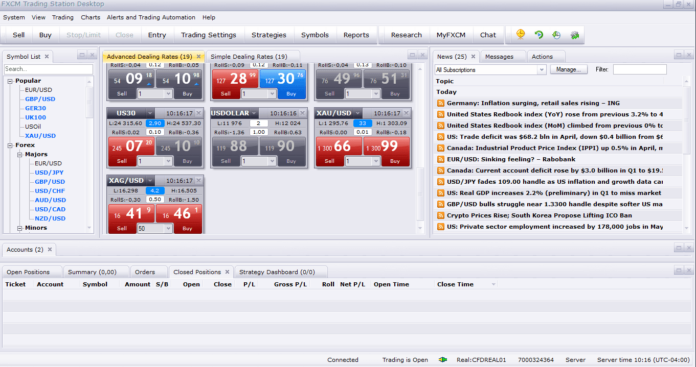 FXCM desktop platform screenshot