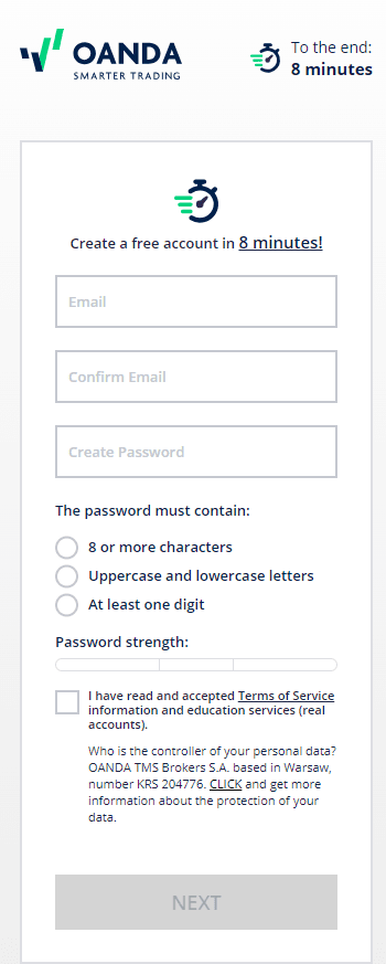 OANDA account opening screenshot 1