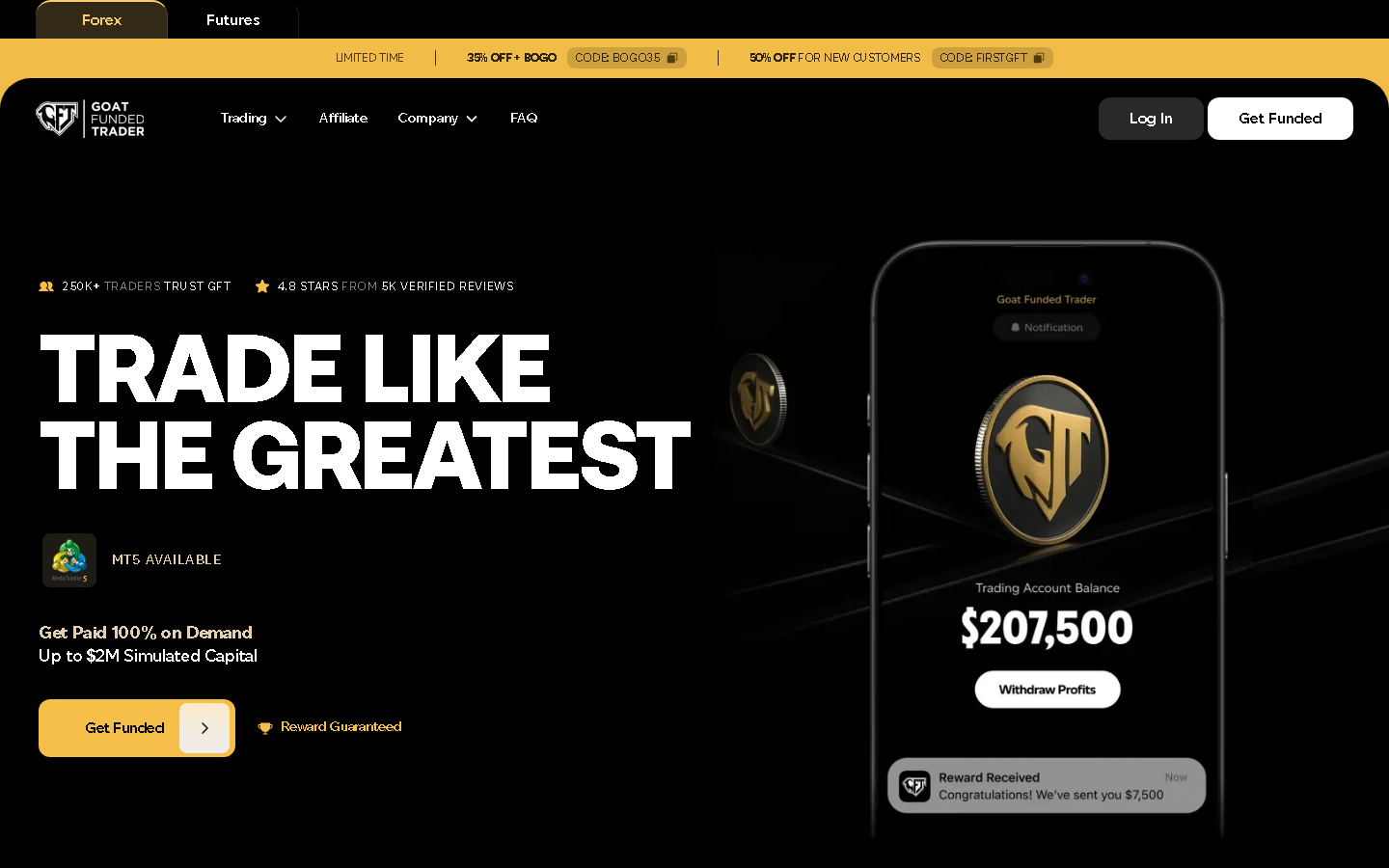 Goat Funded Trader homepage preview screenshot