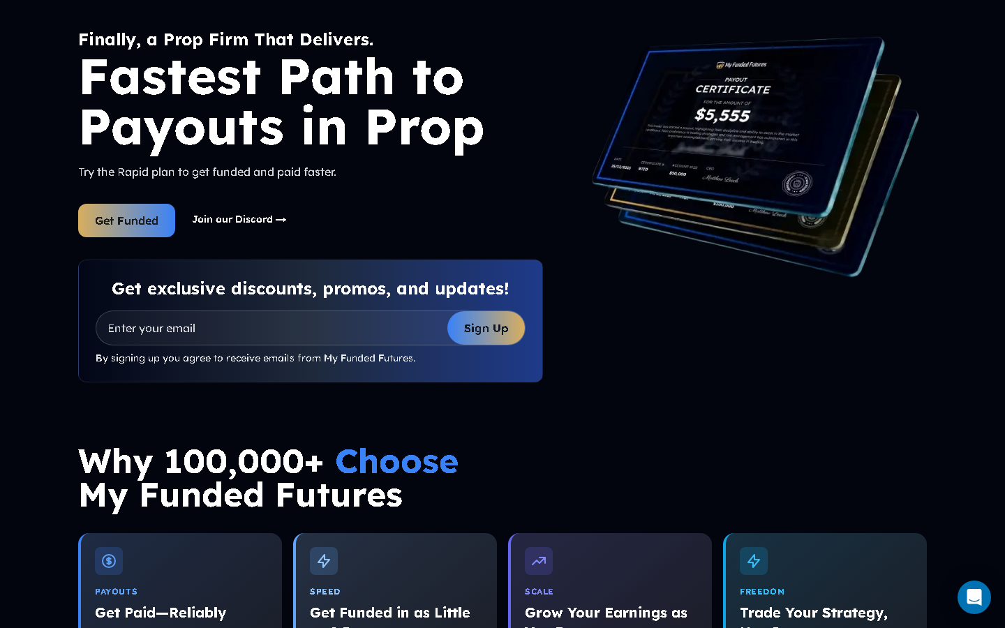 My Funded Futures homepage preview screenshot